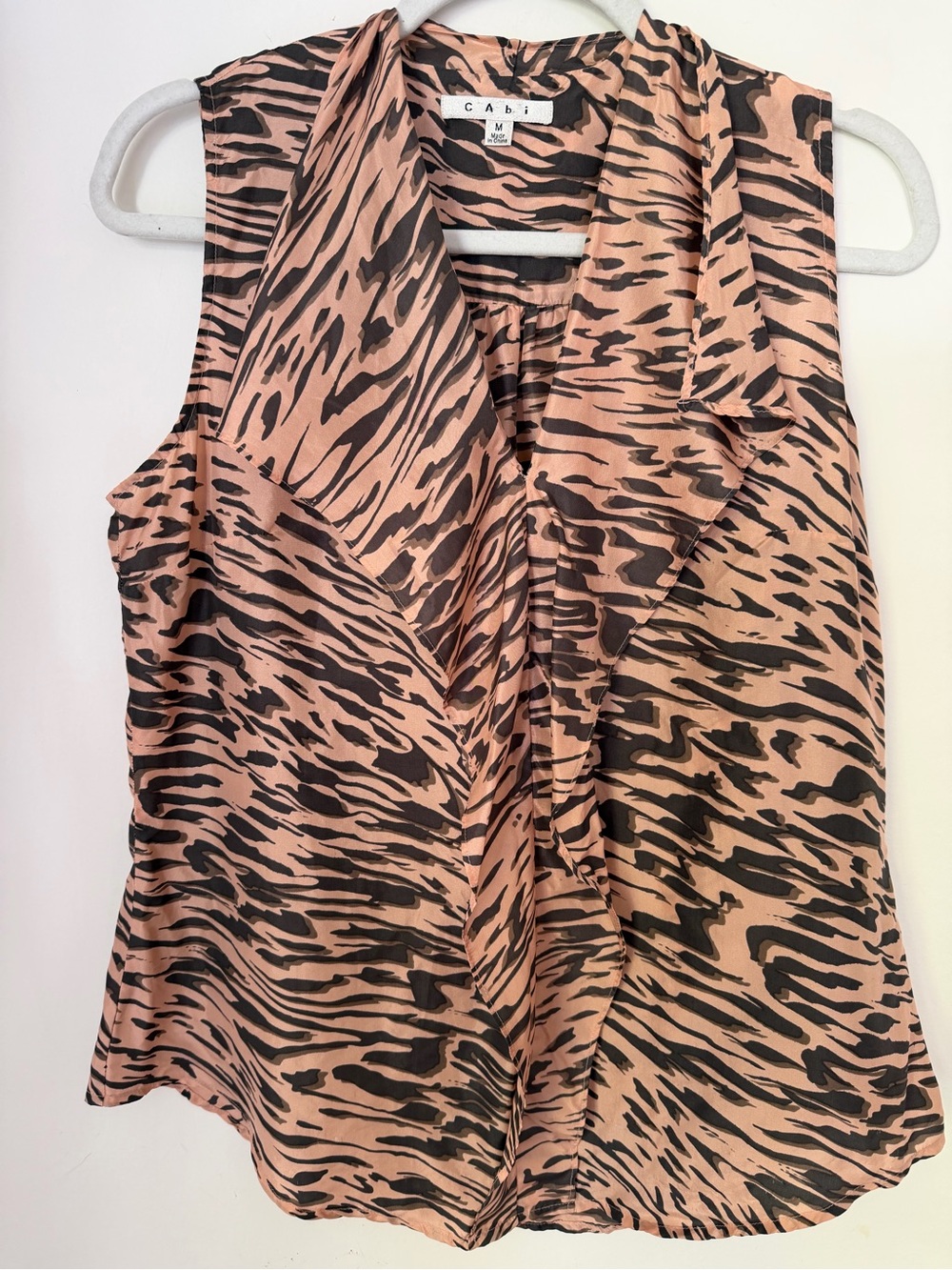 CAbi Just So 100% Silk Animal Print Ruffle Blouse Style #104 Size Medium